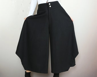 Wool pants women, wide leg pants, skirts pants, winter trousers, black pants (K2112)