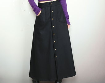 Wool skirt, winter skirt, buttons skirt, skirt with pockets, maxi skirt, custom made, black skirt (Q2095)