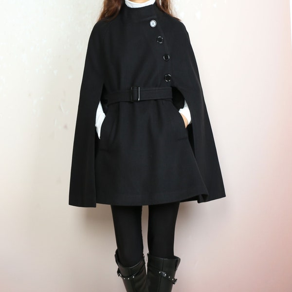 Wool cape coat, wool poncho, wool cloak jacket, winter coat, wool cloak(Y2160)