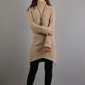 Turtleneck Sweater, Oversized Sweater dress, pullover sweaters women, knit dress, long sweaters, black sweater, Boho Sweater(Y2131)