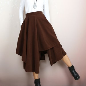 Wool skirt pants, wide leg pants, Cropped pants, Asymmetrical skirt pants, winter pants, custom made, black pants K2135 image 1
