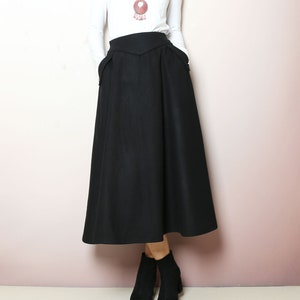 Winter skirt, Wool plus size skirt, Wool skirt with belt,custom made skirt, midi skirt, black skirt (Q2166)