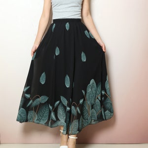 Women&#39;s maxi skirt, Black chiffon skirt, elastic waist skirt, printed skirt, summer skirt, long skirt(Q2202)