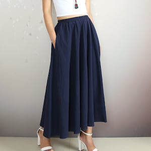 Flared linen skirt, boho midi skirt, elastic waist skirt, white skirt, long skirt, maxi skirt (Q2068)