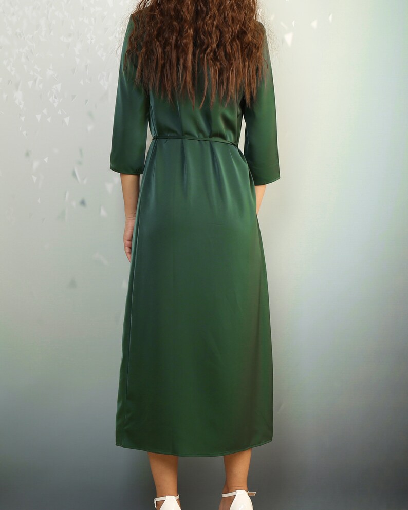 plus size clothing casual dark green midi dress Cowl neck dress Q2061 34 sleeve dress