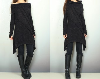 women&#39;s cotton tunic dress, off shoulder sweater dress, long sleeve top with thumbholes, tunic top for leggings,lightweight sweaters (Y2078)