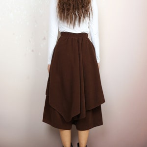 Wool skirt pants, wide leg pants, Cropped pants, Asymmetrical skirt pants, winter pants, custom made, black pants K2135 image 4