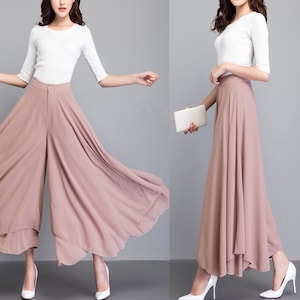 Chiffon Skirt Pants, Women's Cropped Pants, wide leg Pants, Summer Pants, Chiffon Culottes (K2022)