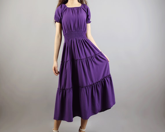 Womens Purple Midi Dress: Short Sleeve Tiered Summer Dress - Etsy