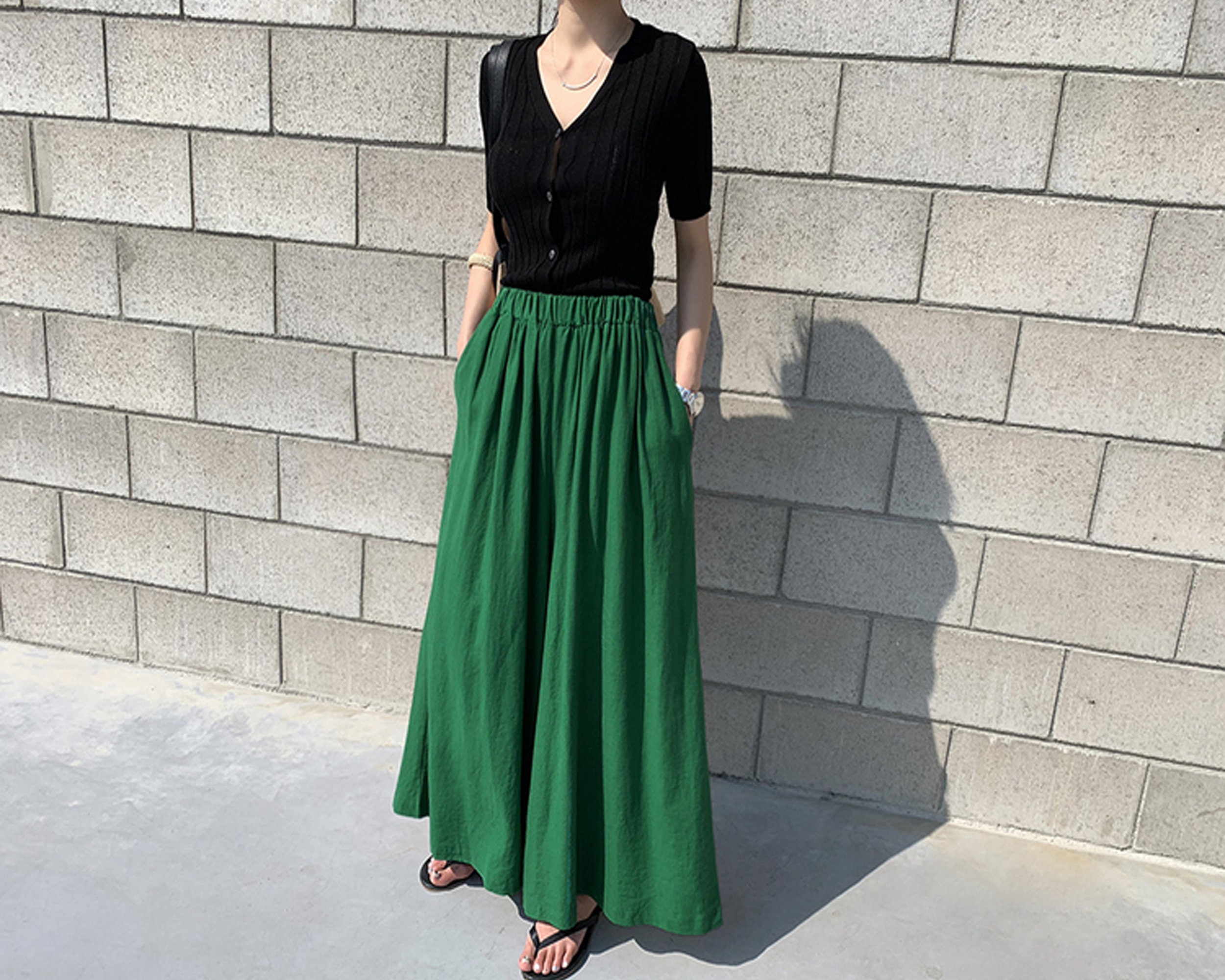 Linen Skirt Pants Cropped Pants Wide Leg Pants Black Skirt Etsy