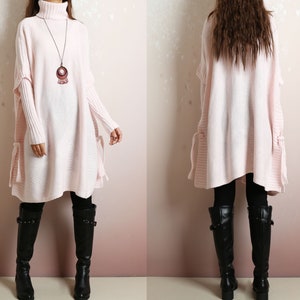Oversized Sweater, sweater tunic dress, jumper tunic, pullover sweaters women, turtleneck sweater, knit dress, long sweaters(Y2137)
