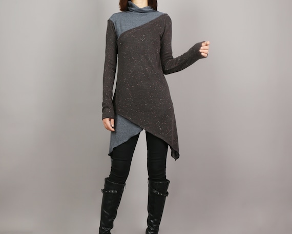 Layered Knit Tunic Dress: High Neck Cotton Blend Sweater - Etsy