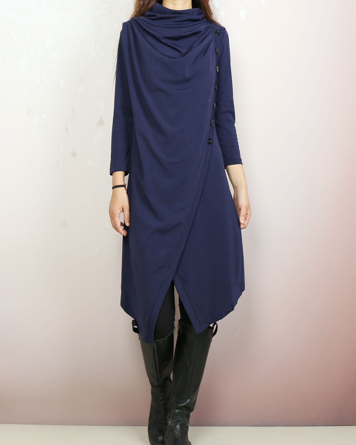 V-neck Appliqued 3/4 Sleeves Asymmetrical Dress Orange main image 1