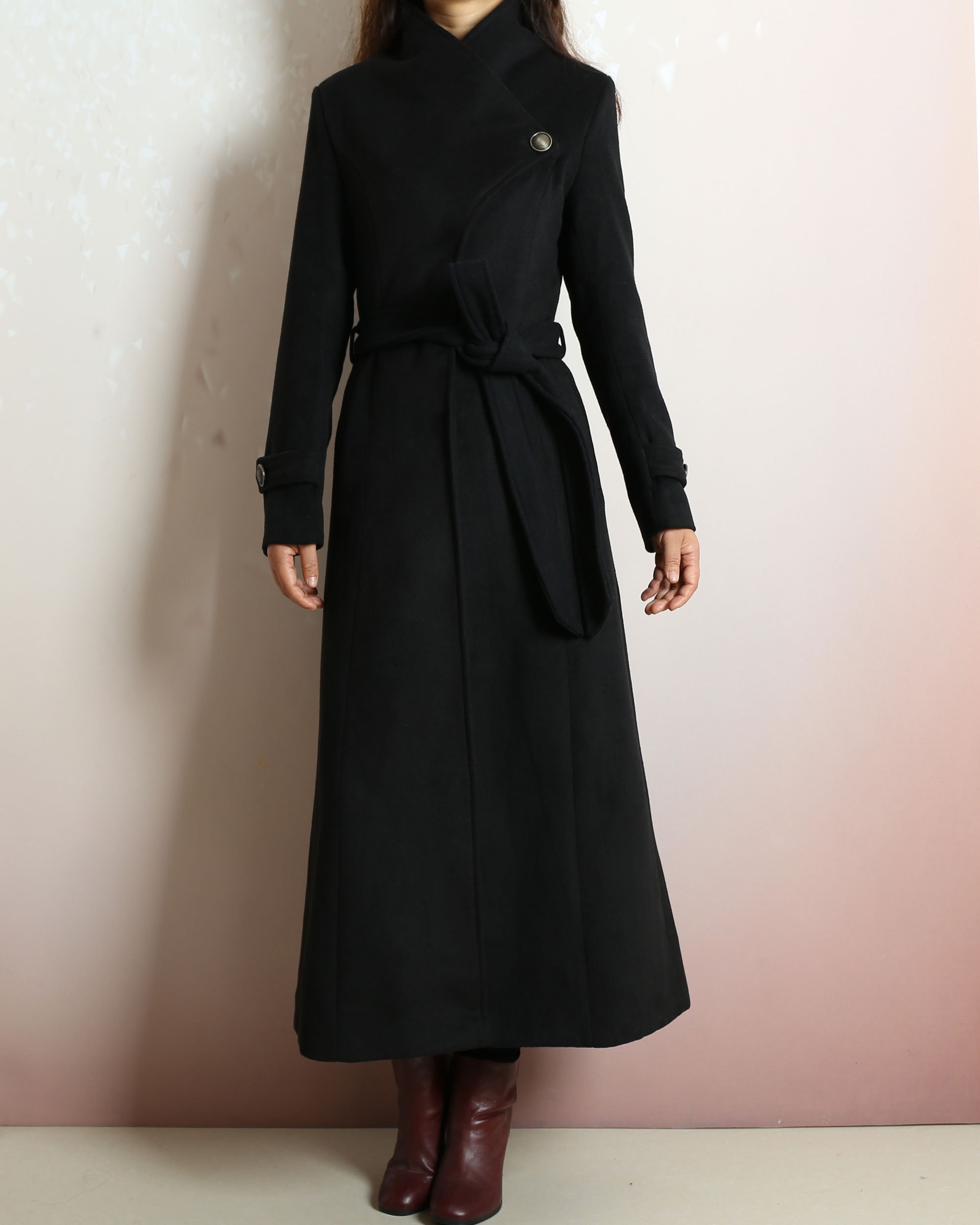 Long Wool Coat Black Coat Dress Cashmere Coat Winter Coat Etsy
