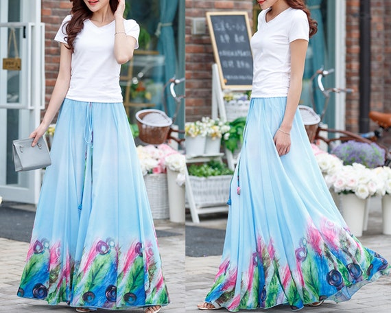 Teal chiffon maxi clearance skirt