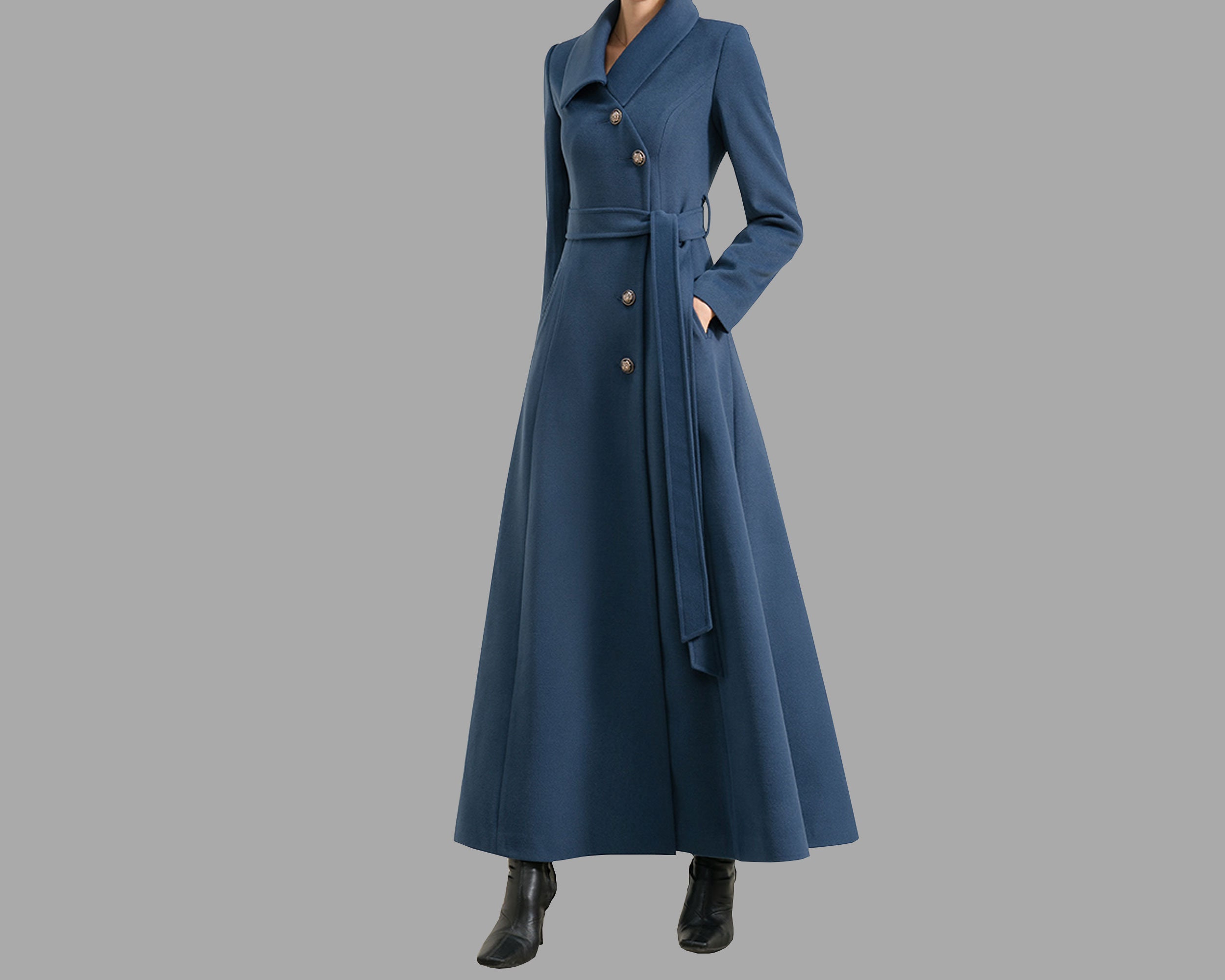 Long Wool Coat, Maxi Coat, Coat Dress, Cashmere Coat, Blue Coat, Winter  Coat, Flare Coat, Buttoned Jacket, Wool Overcoat Y2168 