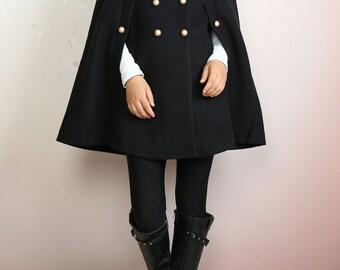 Wool Cape Coat: Gold Button Winter Poncho Cloak - Etsy