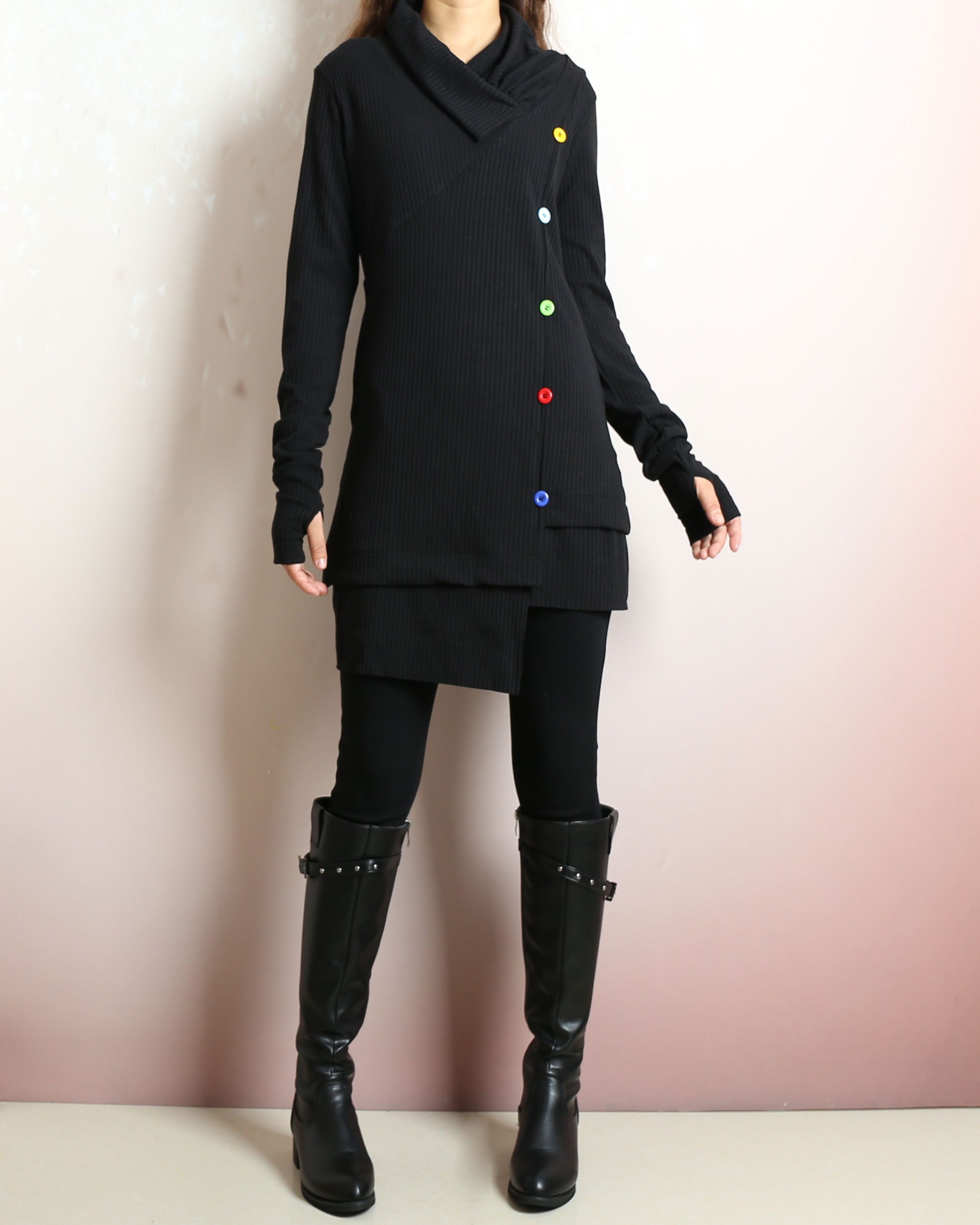 ribbed tunic sweater dress Womens Black Tunic Sweater Dress
