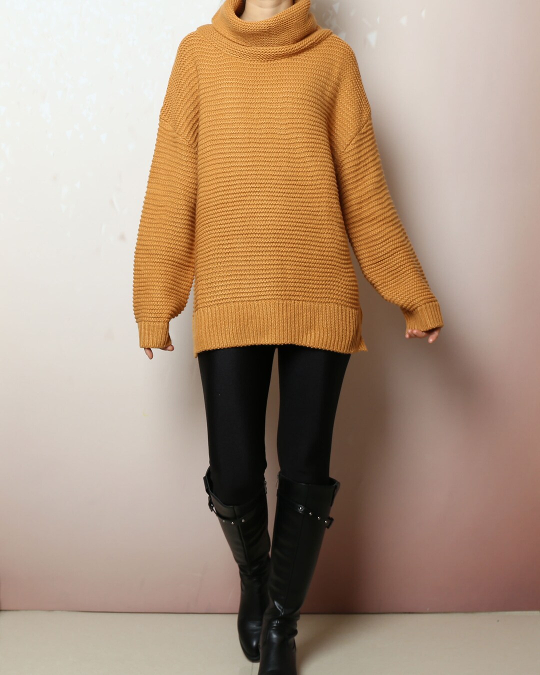 Oversized Turtleneck Sweater Dress: Acrylic Knit Tunic