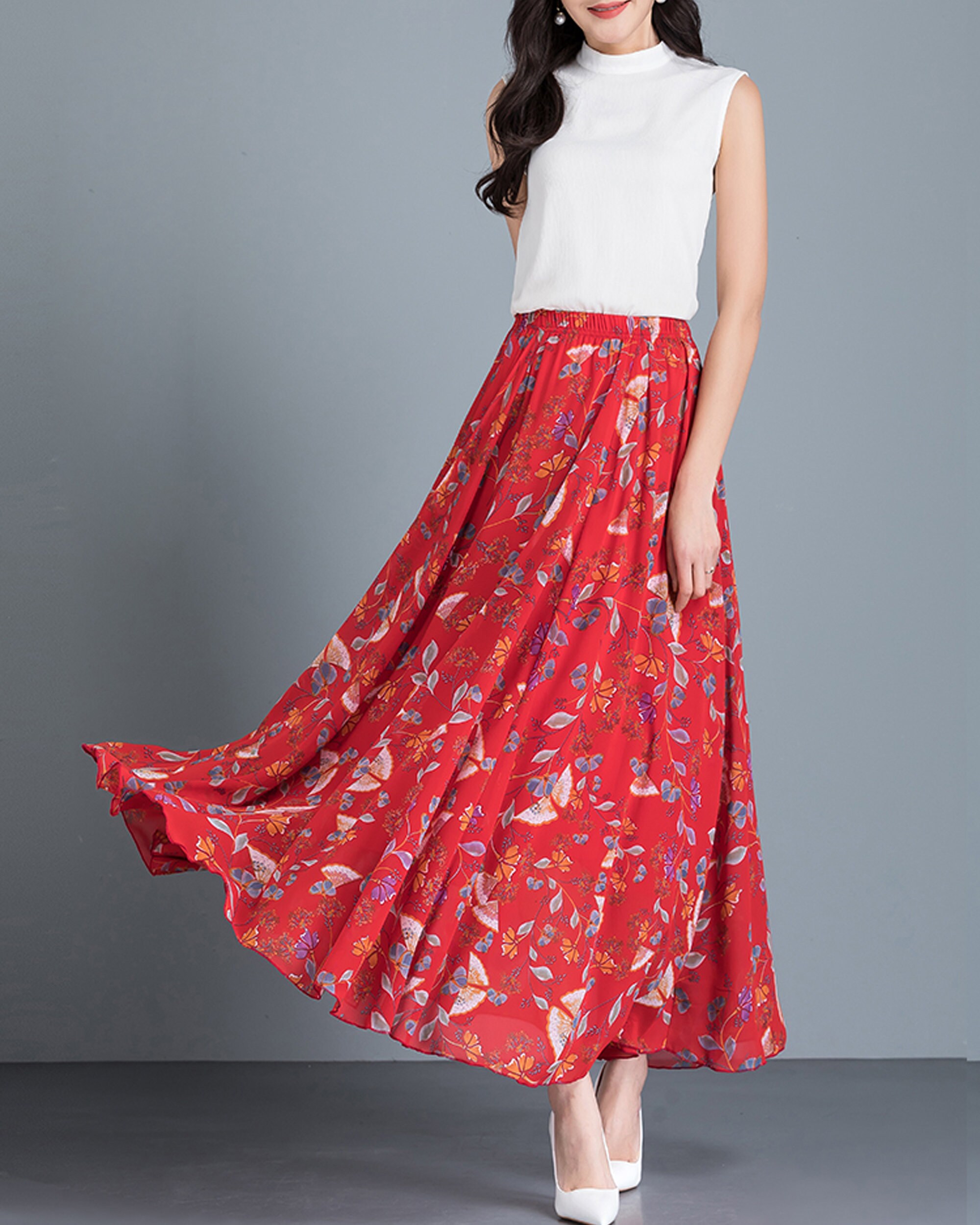 Women's Maxi Skirt, Chiffon Printed Skirt, Elastic Waist Skirt, Lightweight  Skirt, Summer Skirt, Long Skirtq2302 