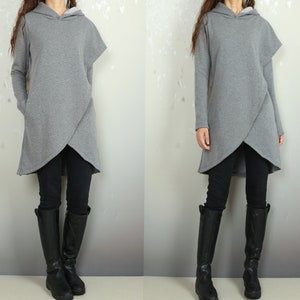 Oversized hoodie for women, asymmetrical thick cotton fleece hoodie, plus size sweatshirt, long tops, casual customized hoodie(Y2076)