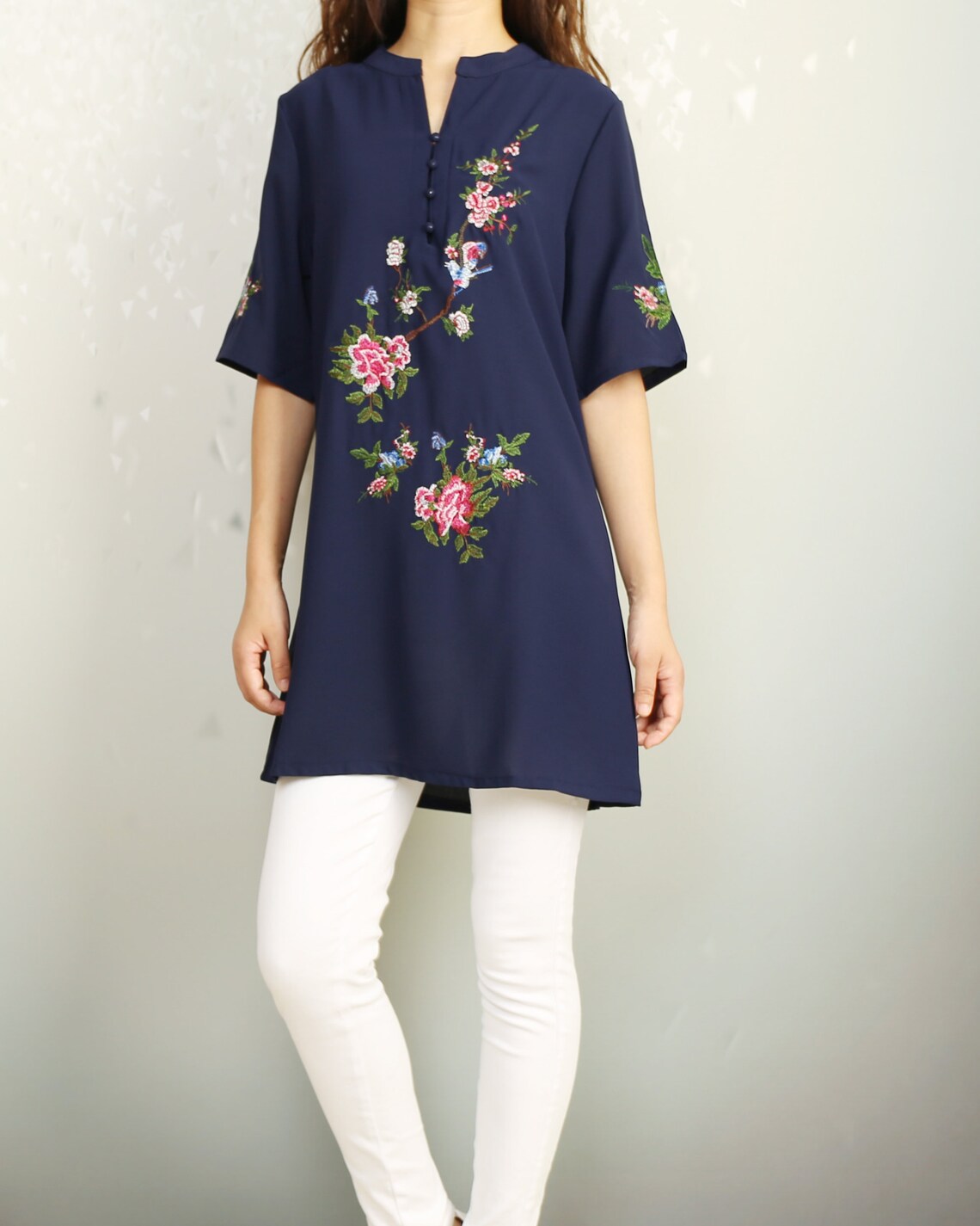 Short sleeve linen tunic dress Embroidered Linen Tunic Top Etsy