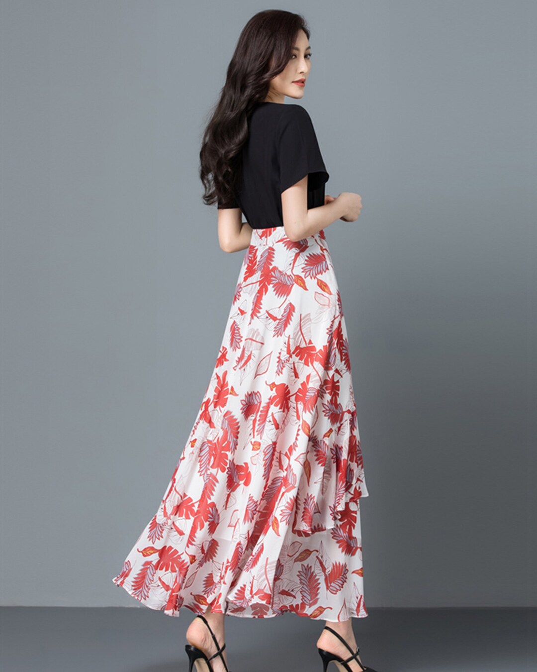 Women's Summer Skirt, Maxi Skirt, Printed Chiffon Skirt, High Waist