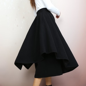 Wool skirt pants, wide leg pants, Cropped pants, Asymmetrical skirt pants, winter pants, custom made, black pants K2135 image 9