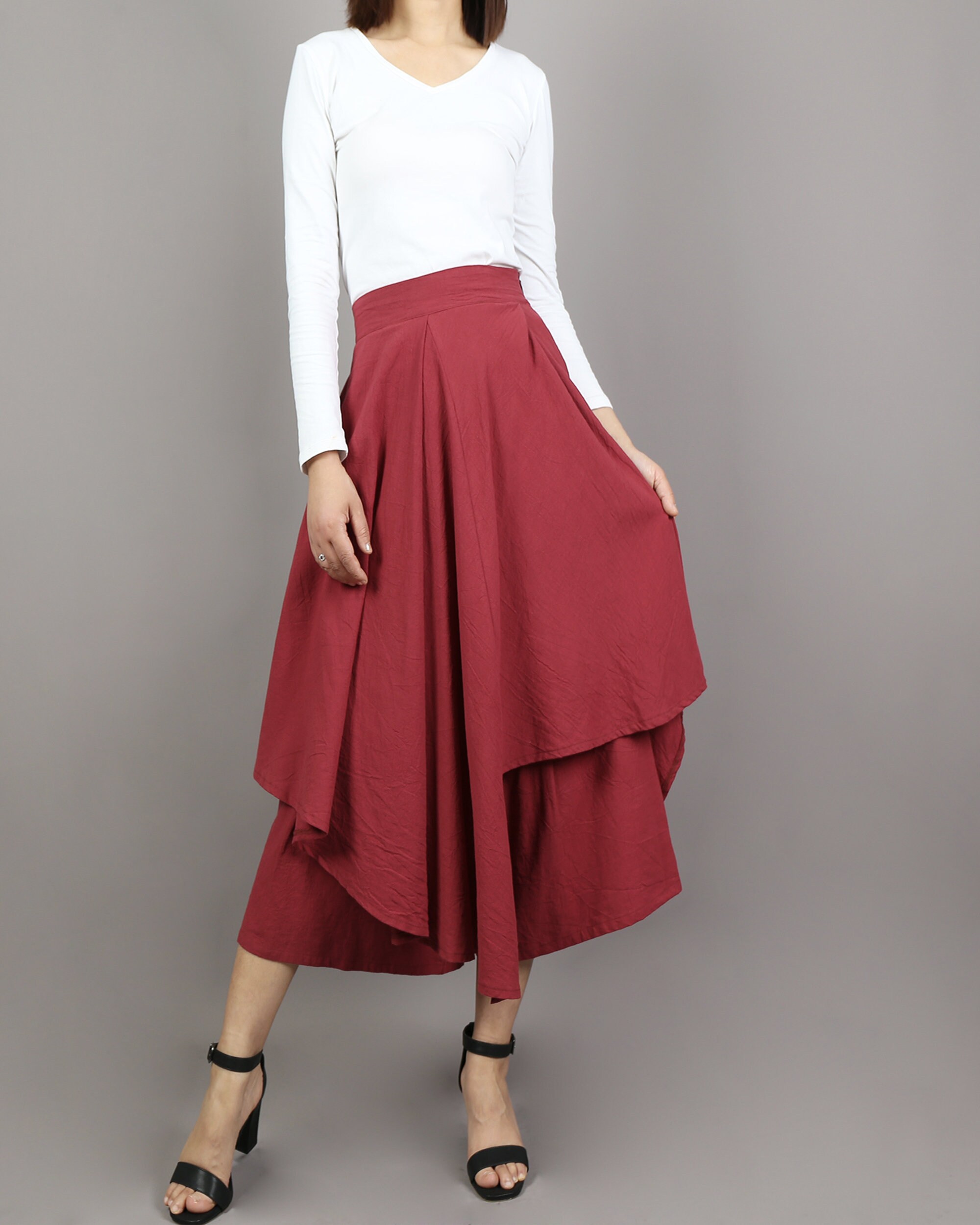 Linen Skirt Pants, Wide Leg Pants, Cropped Pants
