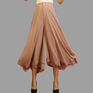 Chiffon Skirt Pants, Women's Cropped Pants, wide leg Pants, Summer Pants, Chiffon Culottes (K2022)