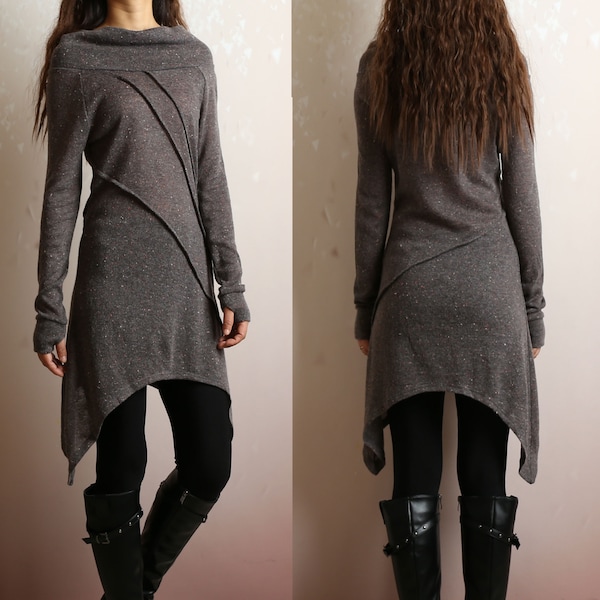 Damen Tunika Kleid, schulterfreier Pullover Kleid, Langarm Top mit Daumenlöcher, Tunika Top für Leggings, leichte Pullover (Y2078)