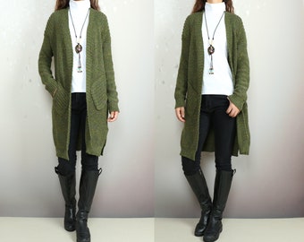 Women Knit Jacket, Oversized Cardigan,Thick Sweater, Loose Fit Casual Sweatshirt, Long Cardigan(Y2097)