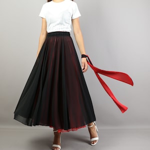 Women&#39;s maxi skirt, Black chiffon skirt, elastic waist skirt, printed skirt, summer skirt, long skirt(Q2208)