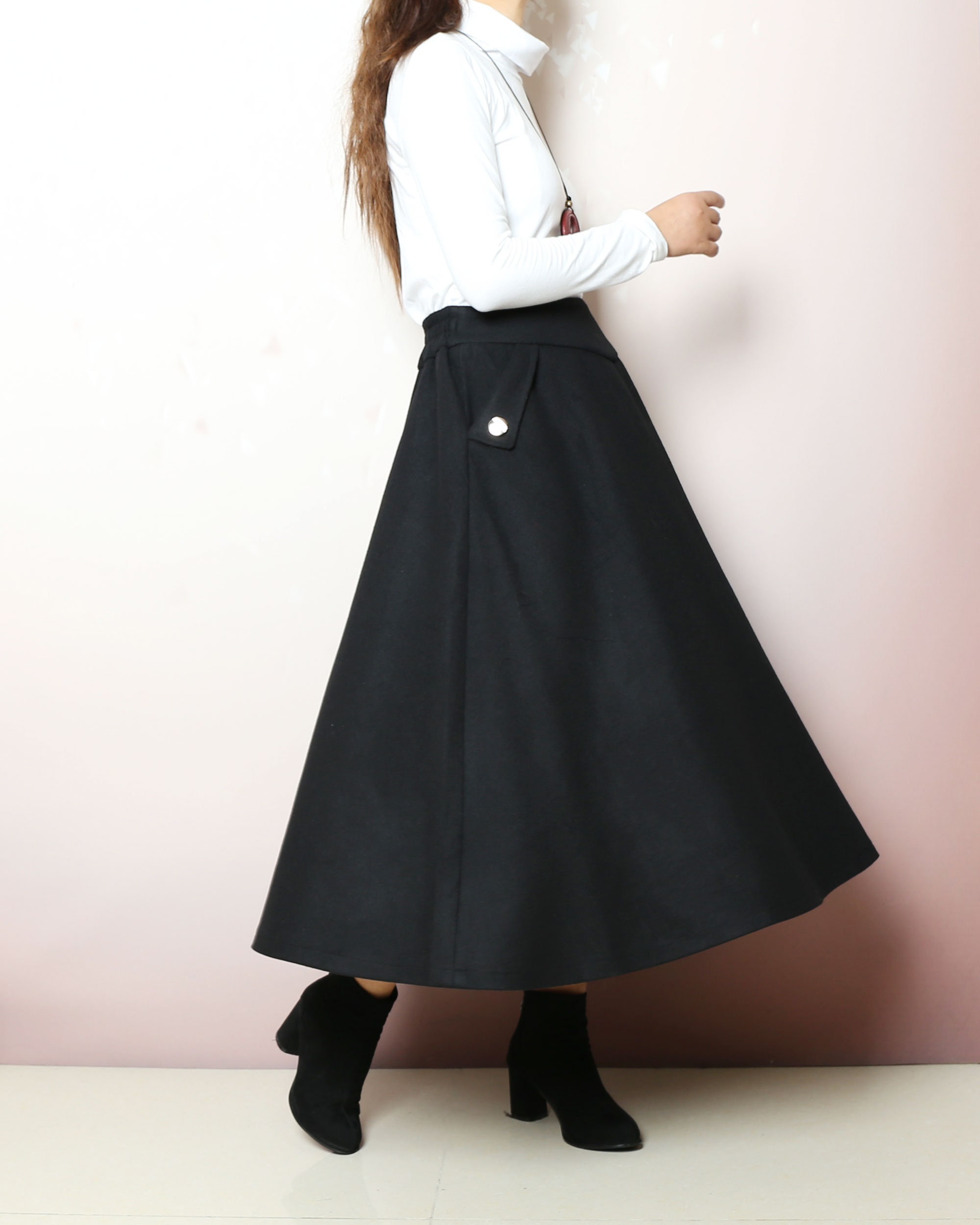 スカート cornier WORSTED WOOL SKIRTS A Line Wool Skirt, Midi Skirt, Wool Skirt Women, Autumn