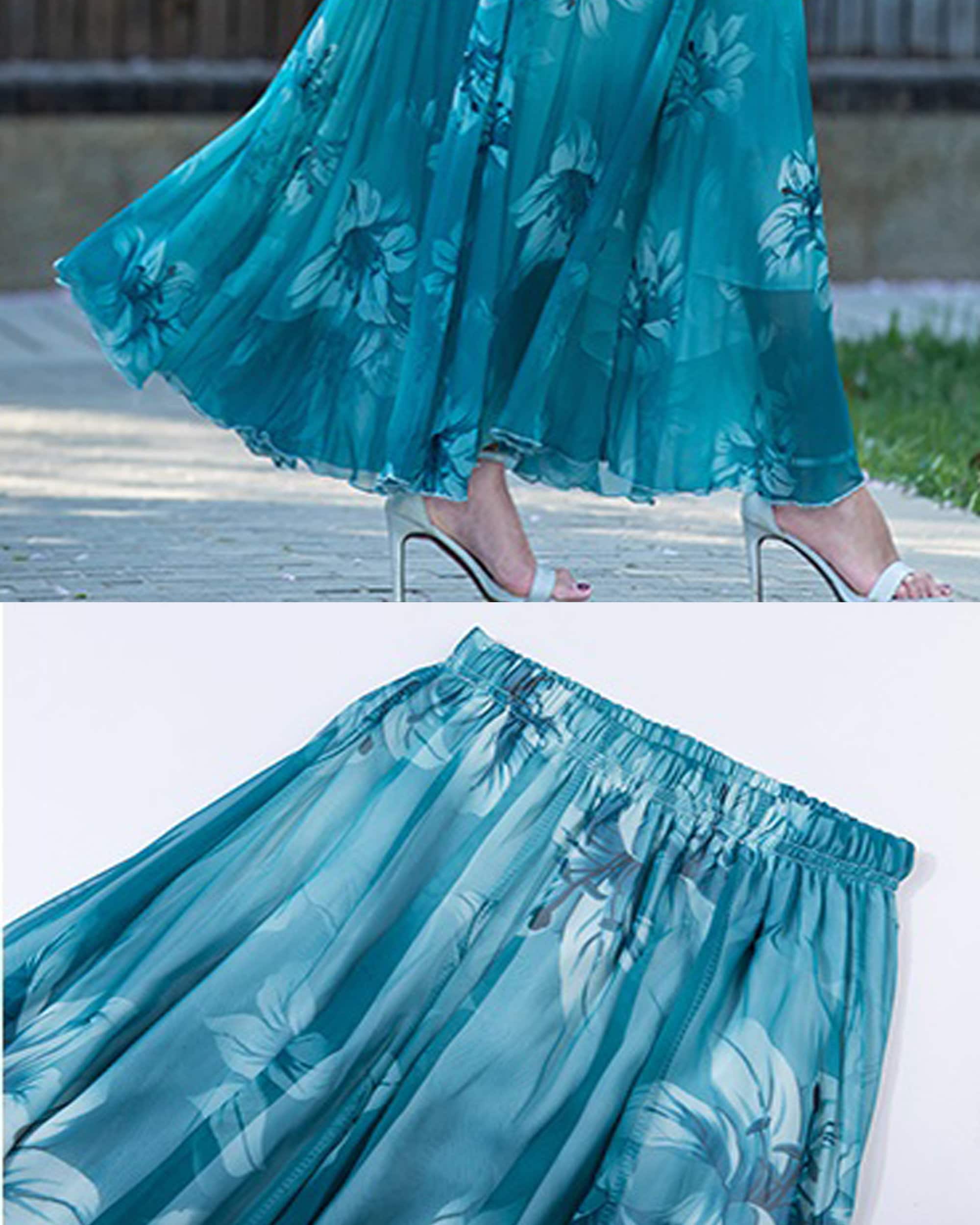 30D ultra-thin printed chiffon Georgette cloth elegant blue dress skirt  fabric summer clothes - AliExpress
