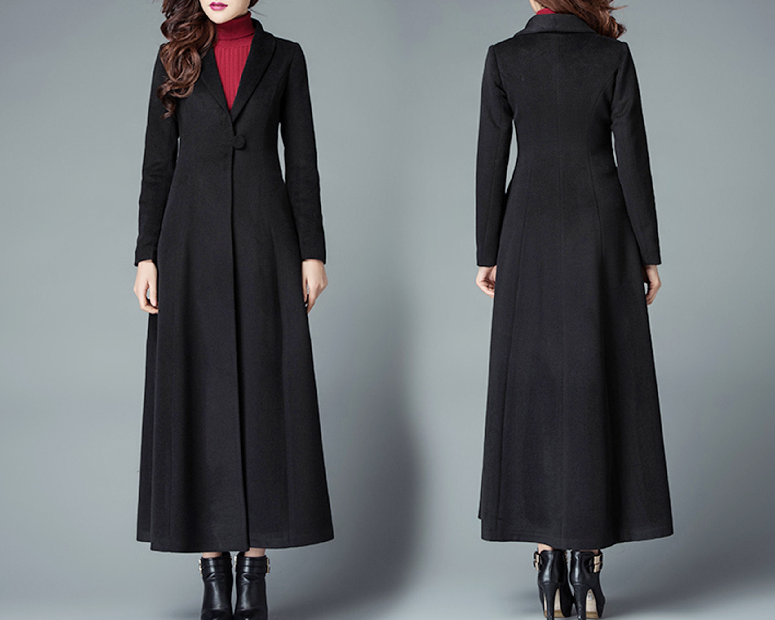 1950s Inspired Long Wool Coat Women, Fit and Flare Coat, Warm