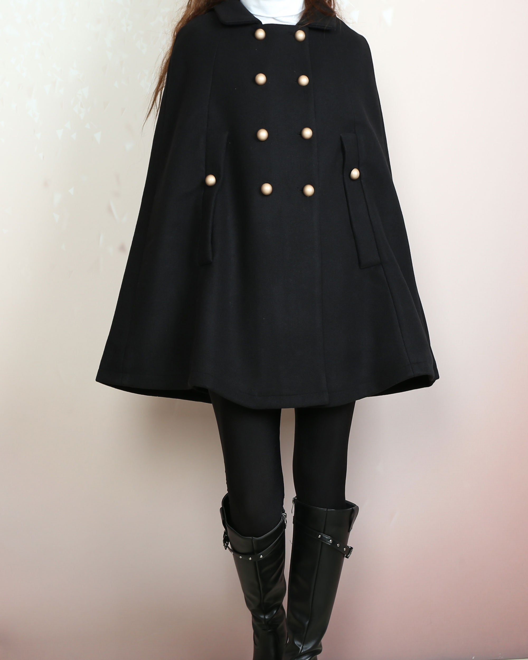 nalaナラ　Wool cape coat grey wool cape / wool cape coat / hooded gray wool cape
