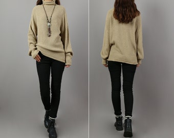 Oversized Pullover, Rollkragenpullover, Pullover Pullover Damen, High Neck Pullover, Long Sweater(Y2305)