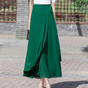 Women&#39;s wrap skirt, chiffon skirt, maxi skirt, lightweight skirt, summer skirt, long skirt(Q2216)