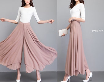 Chiffon Skirt Pants, Women's Cropped Pants, wide leg Pants, Summer Pants, Chiffon Culottes (K2022)