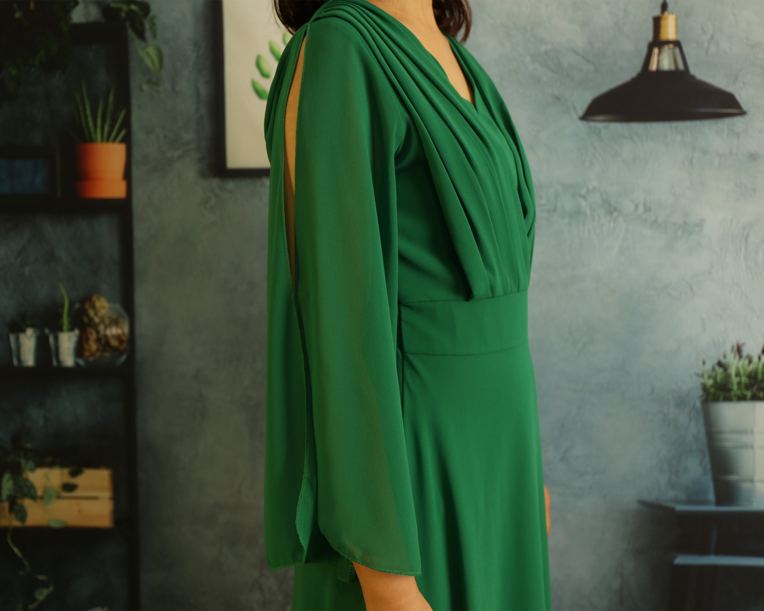 emerald green corduroy dress Green Chiffon Midi Dress – self-portrait-US main image 0