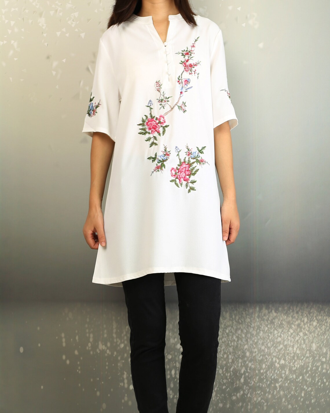 Short sleeve linen tunic dress Embroidered Linen Tunic Top Etsy