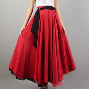 Women&#39;s maxi skirt, Black chiffon skirt, elastic waist skirt, printed skirt, summer skirt, long skirt(Q2208)