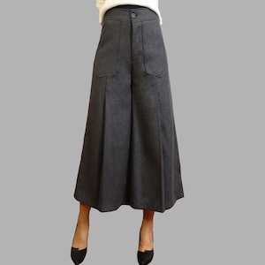 Wool Blend Wide Leg Cropped Pants: Women's Winter Trousers