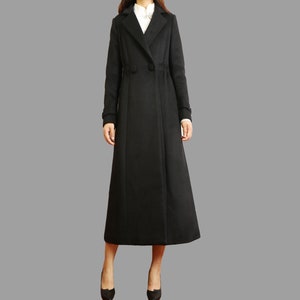 Wool coat for women, maxi coat, coat dress, black coat, winter coat, flare coat, buttoned jacket, wool overcoat, coat with pockets (Y2171)