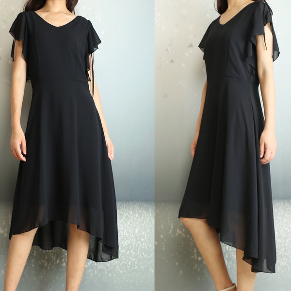 Kurzarm asymmetrische Chiffon Kleid, fließende Midi-Kleid, plus Größe Kleidung, Boho Sommer Fackel Kleid (Q2004)