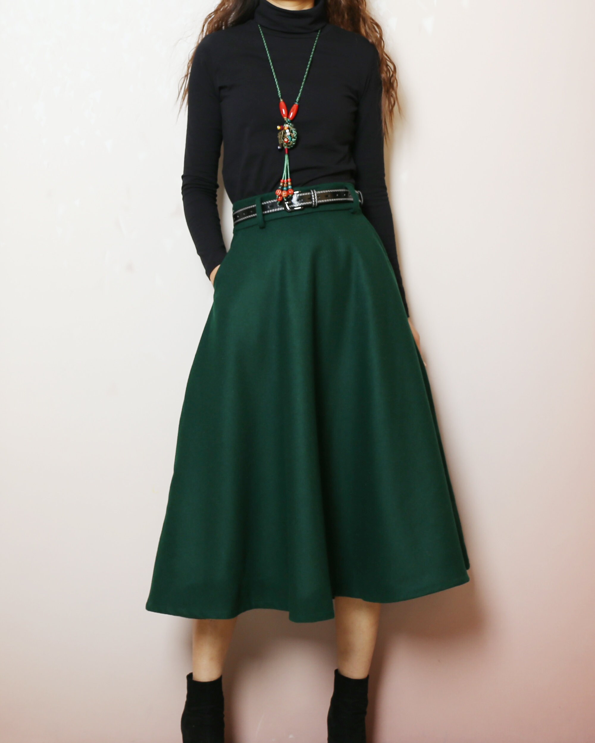 スカート WOOL SKIRT WITH REMOVABLE BELT Wool Skirt With Belt, Winter Skirt, Custom Made Skirt, Midi