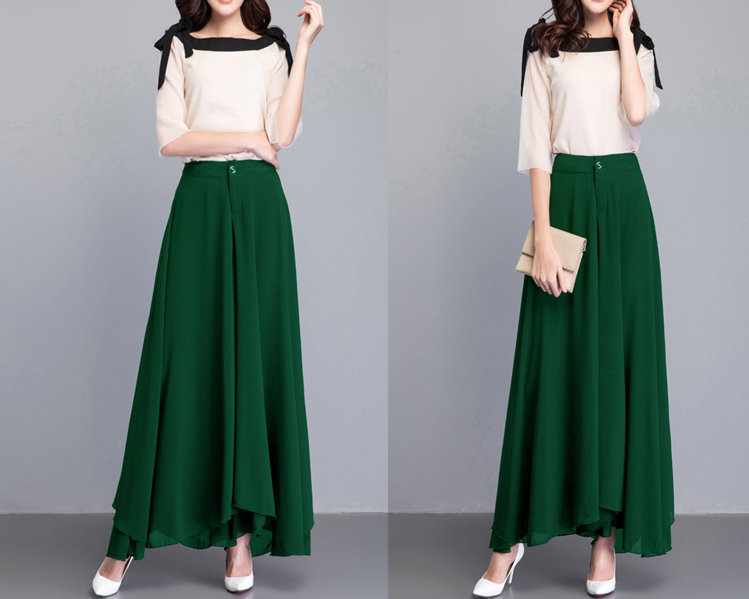 Chiffon Skirt Pants, Women's Cropped Pants, Wide Leg Pants