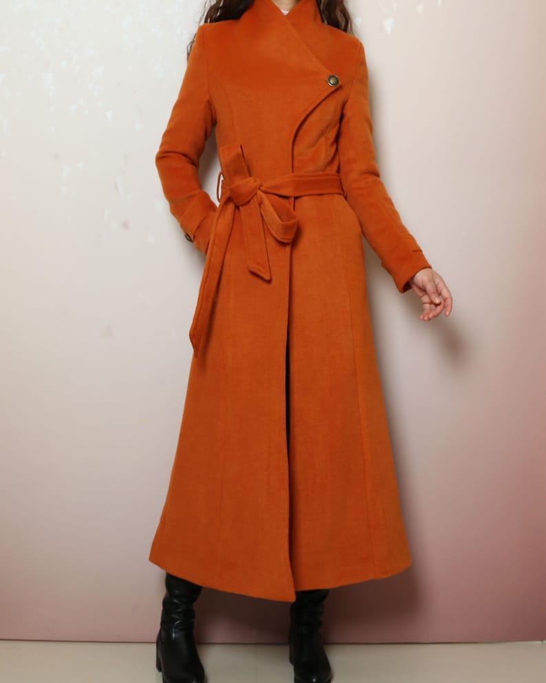 Long wool coat, black coat dress, Cashmere coat, winter coat, flare coat, buttoned jacket, wool overcoat Y2198 image 4