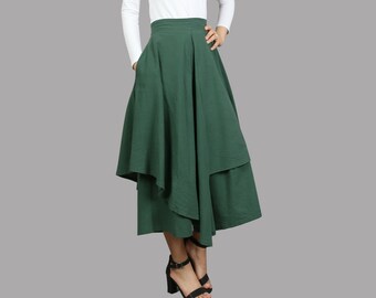Pantalon jupe asymétrique en mélange de lin : pantalon court large